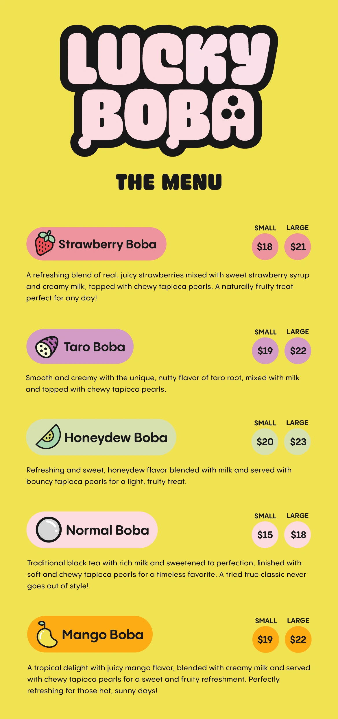 Lucky Boba YelloW Menu